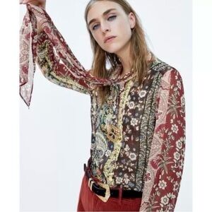 Zara Multicolor Floral and Paisley Blouse